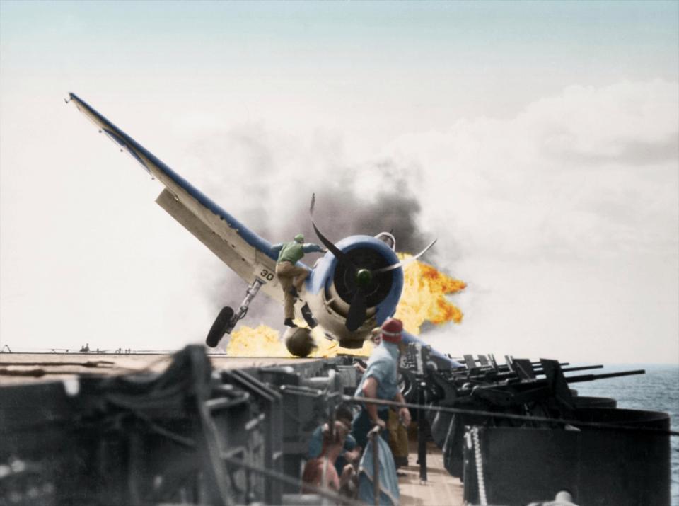 Colourised images WWII reveal pilots' horrors with explosions, crashes and bombs