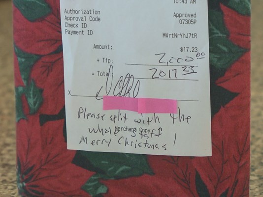 Secret Santa Leaves $2000 Tip On $17 Tab!
