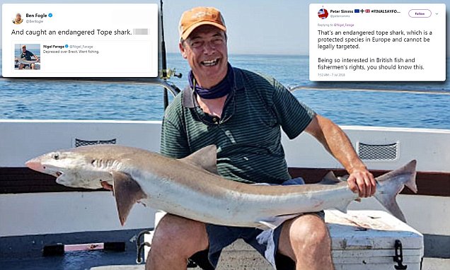 Nigel Farage attacked for catching protected-species shark (Photo)