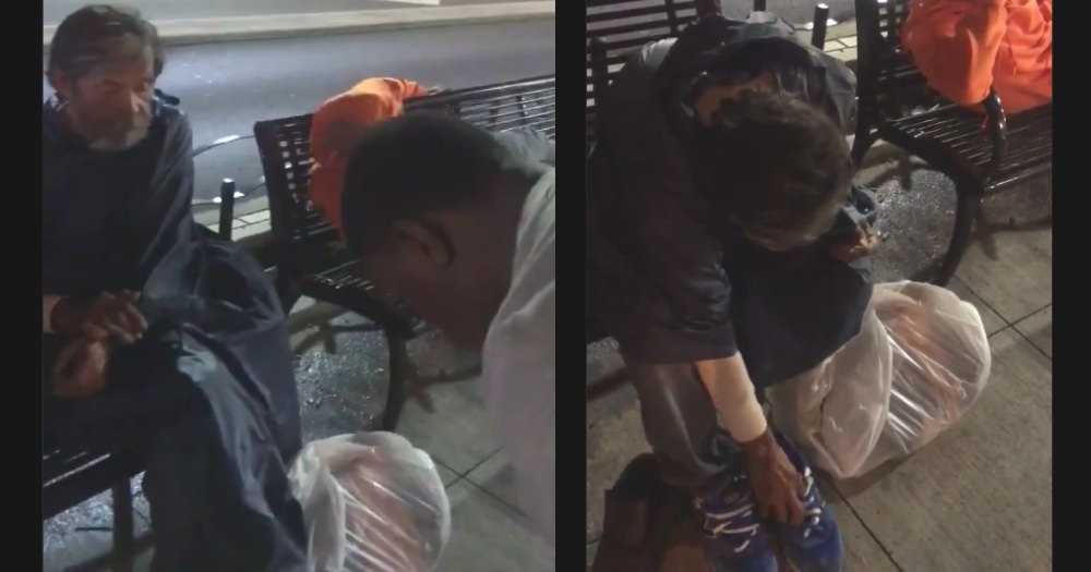 Garrett Johnson homeless man shoes gift (Watch)