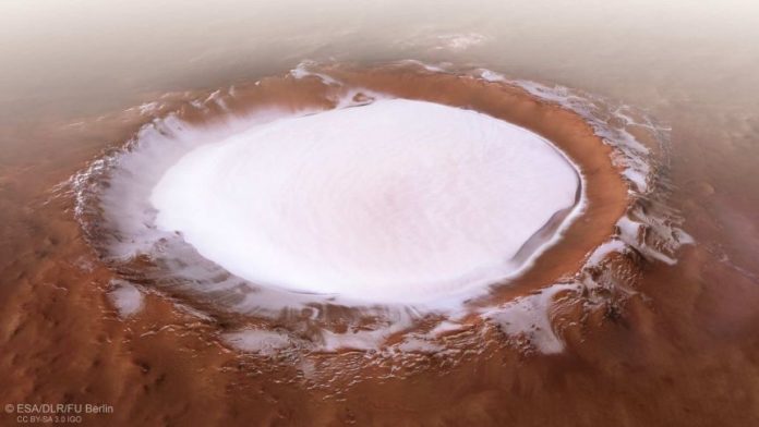 Icy crater snapped by Mars Express spacecraft (Photo)