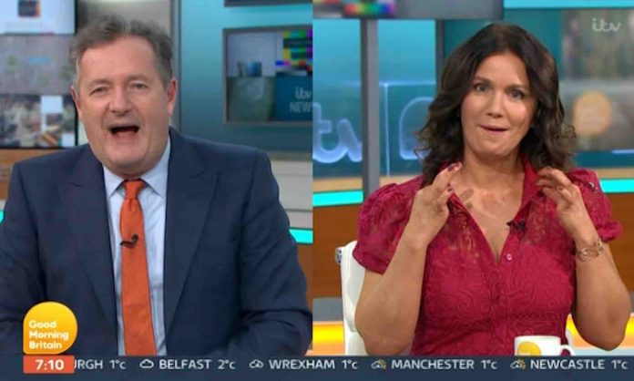 Susanna Reid shocks Piers Morgan by pulling her top open after he said she 'loves' the attention (Report)