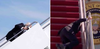 Joe Biden falls trying to go up stairs to Air Force One (Watch)